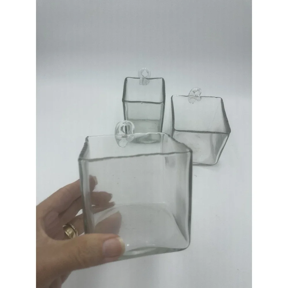 Set of 3 Handblown Hanging Glass Vases Karma Gifts Plant Cuttings Flower Display